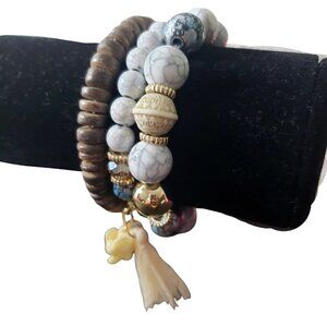 Womens White Mixed Beads Tassel Bohemian Multilayer Tasseled Boho Bracelets OS